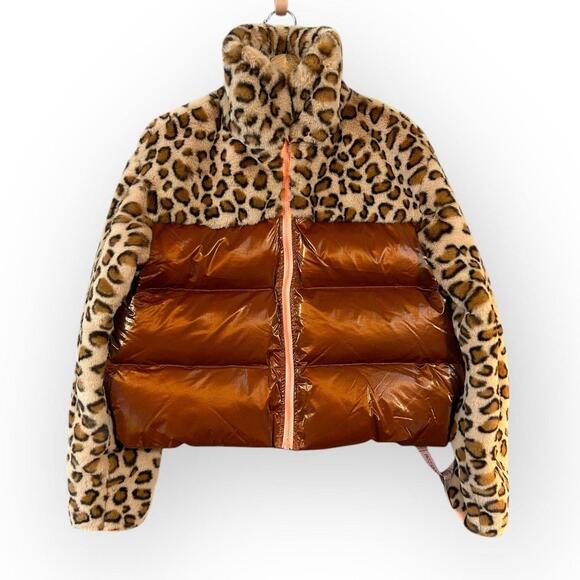 Choosy NWT Leopard Faux Fur Jacket Coat Puffer Women’s Sz S - Picture 1 of 4
